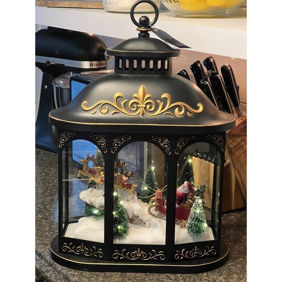 Christmas Illuminated Lantern with Interior Holiday Scene by Valerie Parr Hill